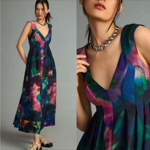Anthropologie Watercolor Floral Maxi Dress